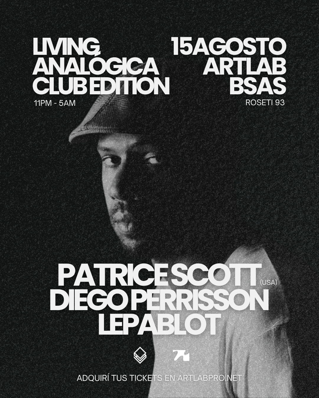 Flyer de Patrice Scott en Living Analógica Club Edition